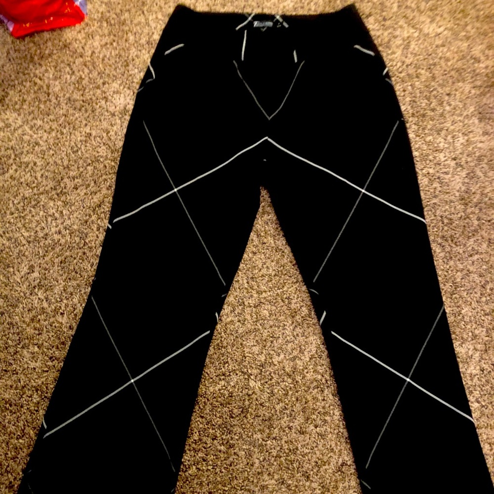 Black dress pants with crisscross stripes